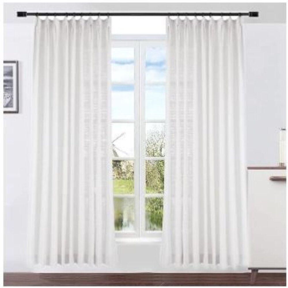 Pinch Pleat Curtain, 60 W x 102 L Light Filtering Beige White